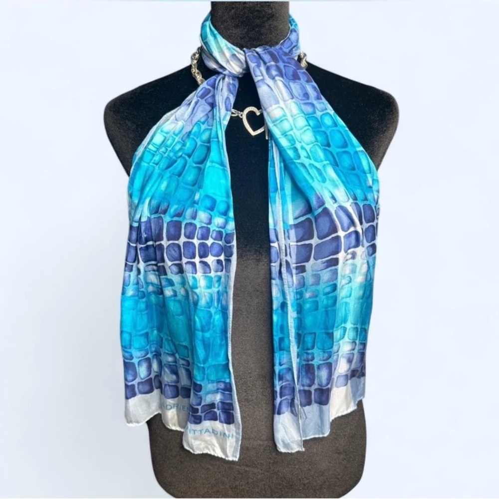 Adrienne Vittadini Turquoise and White Mosaic Scarf